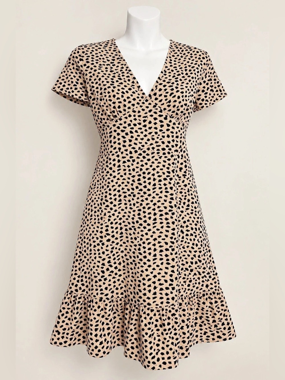 Animal Print V-Neck Midi Dress in Pink & Black Like New